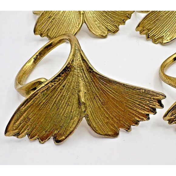 Vintage Set of 4 Brass Leaf Napkin Rings Used Not Polished - Picture 5 of 10